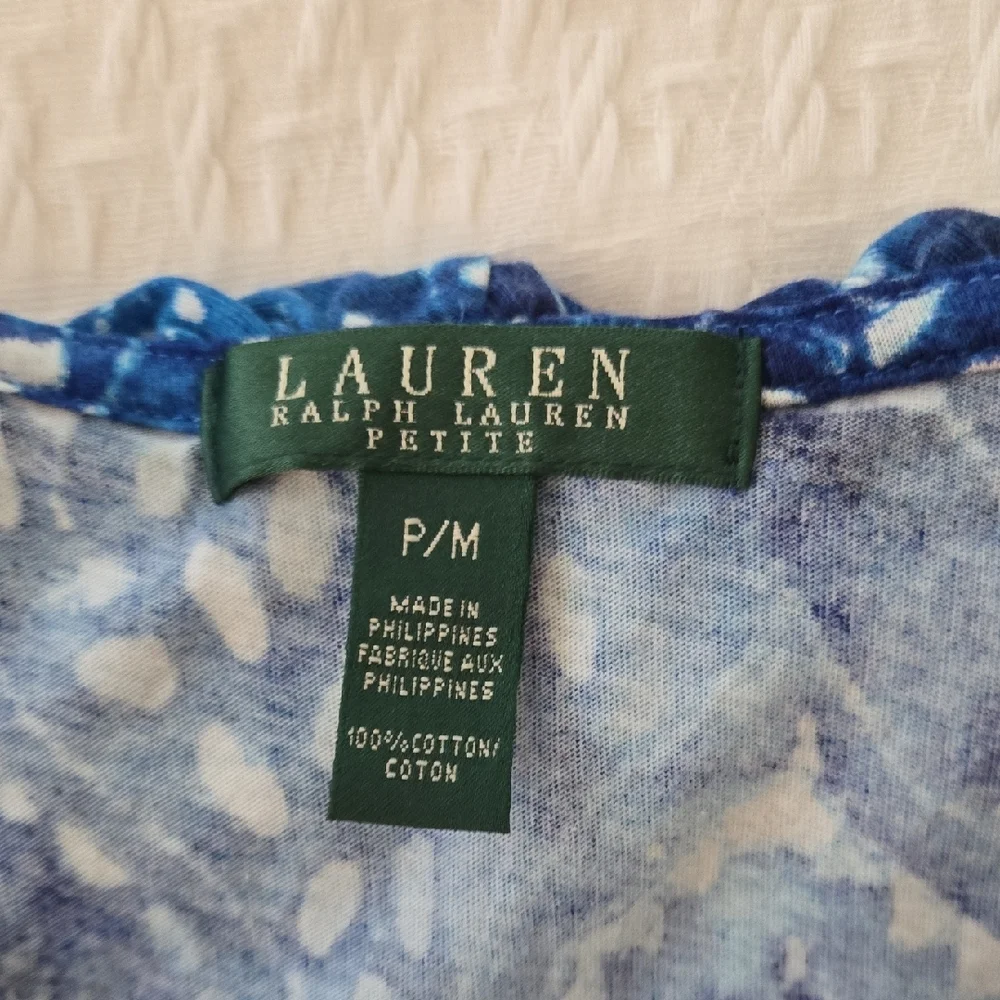 Ralph Lauren Blue Paisley Ruffle Blouse